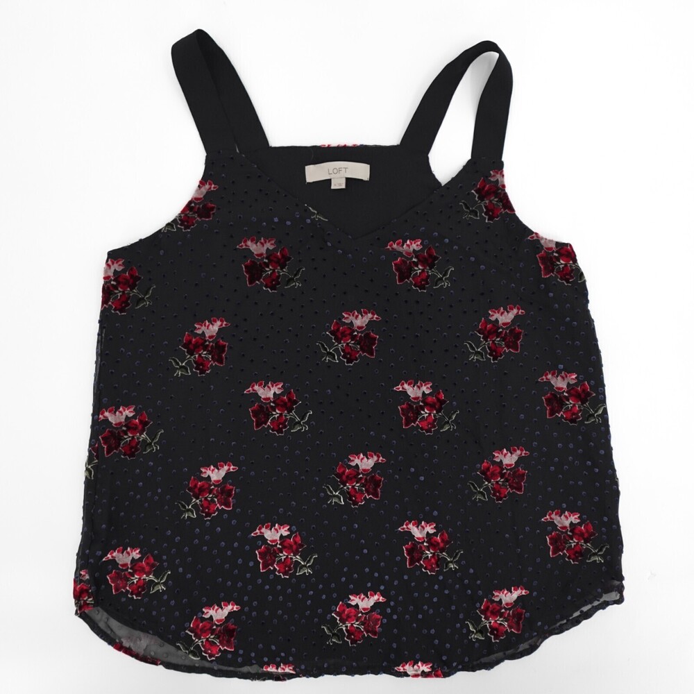 Ann Taylor LOFT Shirt medium Black Floral Blouse Sleeveless Lined Pull On